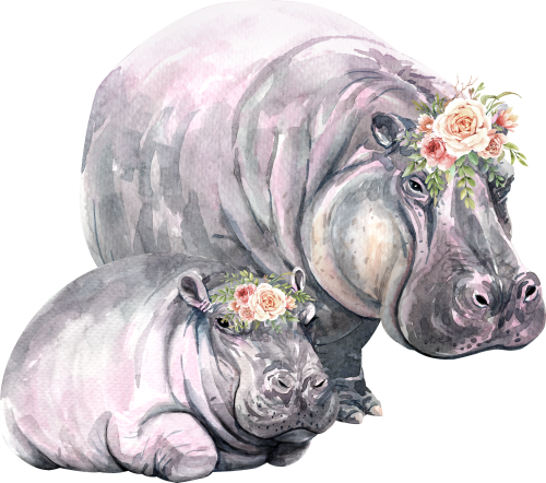 (s197-4-F) Mom & Baby Hippo Flowers