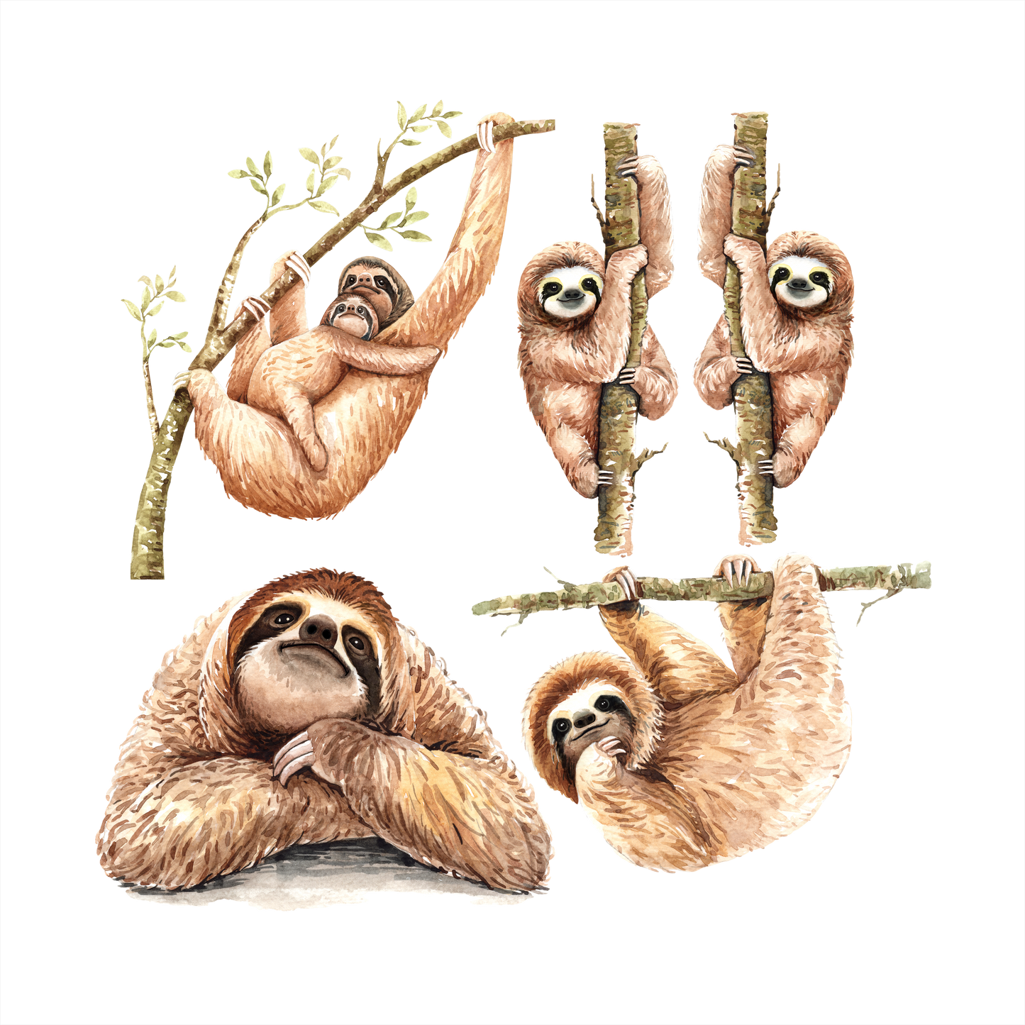 (s197-G4) Set of 4 Sloths Sloth Mom and Baby