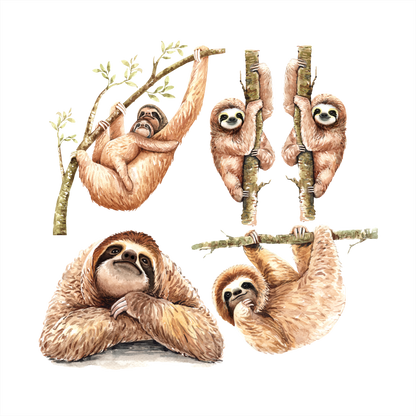 (s197-G4) Set of 4 Sloths Sloth Mom and Baby
