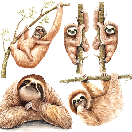 (s197-G4) Set of 4 Sloths Sloth Mom and Baby