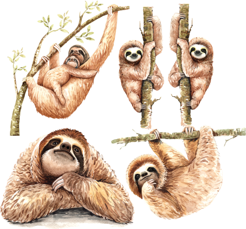 (s197-G4) Set of 4 Sloths Sloth Mom and Baby