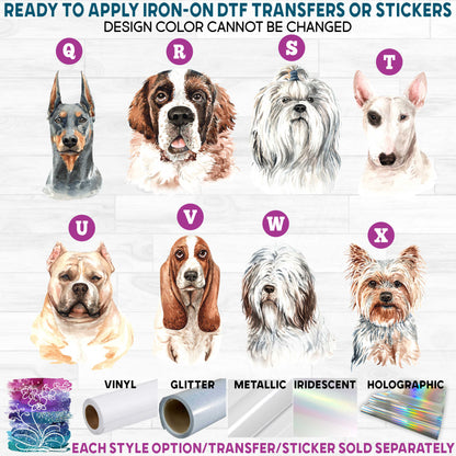 (s197-6) Watercolor Dogs Dog Ready to Apply Iron-On Transfer or Sticker