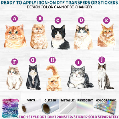 (s197-7) Watercolor Cats Cat Printed Heat Transfer or Sticker