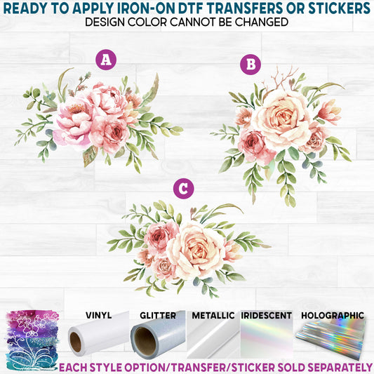 (s197-8) Vintage Rustic Rose Flowers Printed Heat Transfer or Sticker