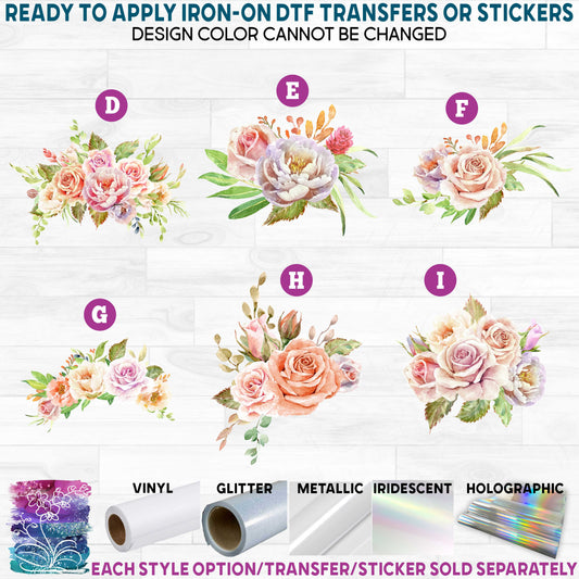 (s197-8) Vintage Antique Roses Watercolor Flowers Printed Heat Transfer or Sticker