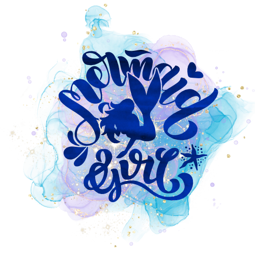 (s198-10-K) Mermaid Girl Purple Blue Watercolor