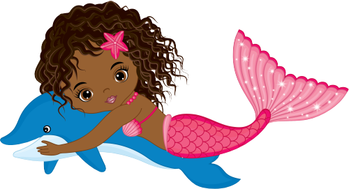 (198-06) African American Mermaid Dolphin