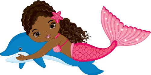 (198-06) African American Mermaid Dolphin