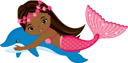 (198-06) African American Mermaid Dolphin