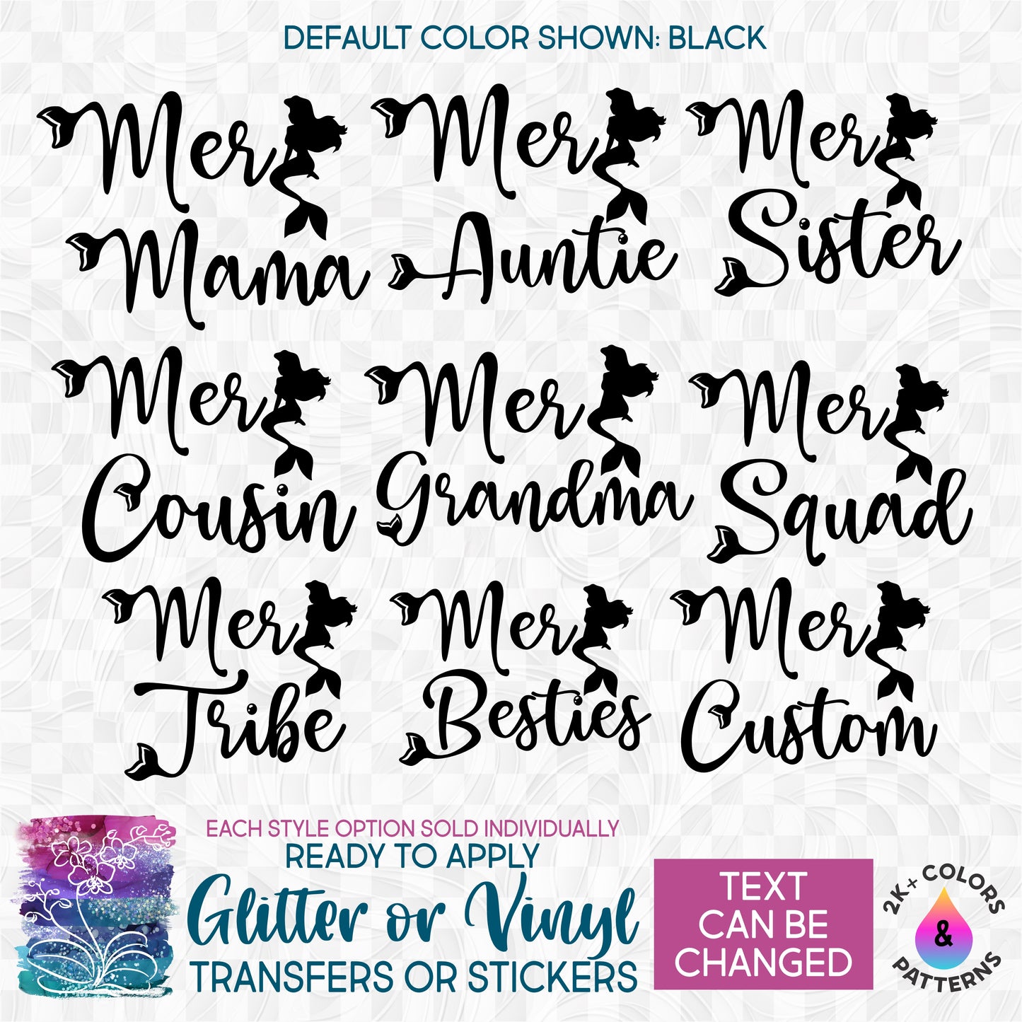 (s198-8F) Mer Mom Girl Mermaid Custom Text Glitter or Vinyl Iron-On Transfer or Sticker