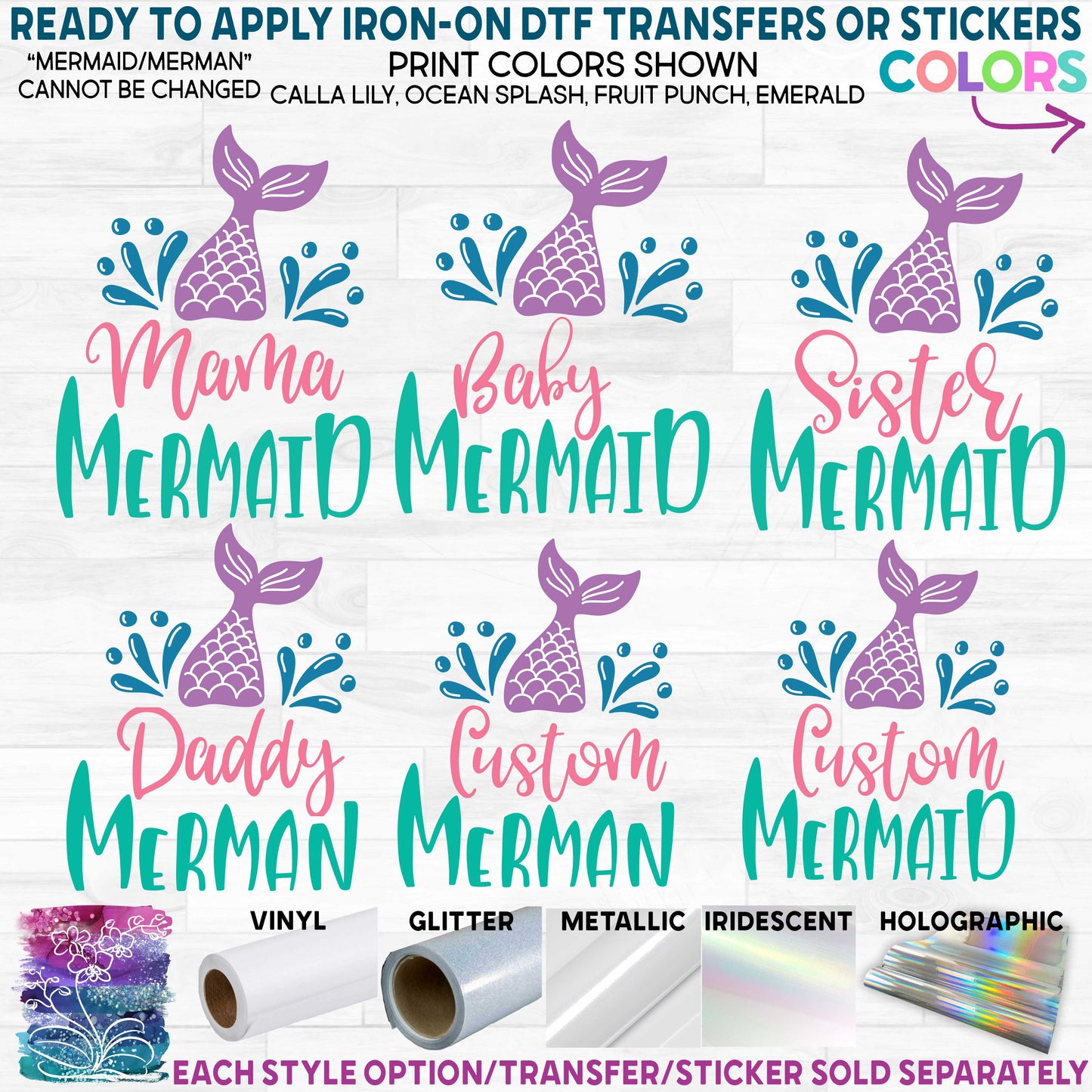 (s198-8H) Mermaid Merman Tail Family Custom Text