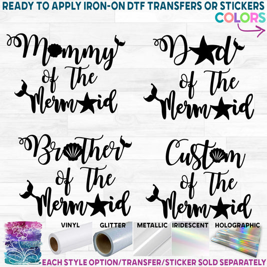 (s198-8B) Mama Family of the Mermaid Custom Text Printed Heat Transfer or Sticker