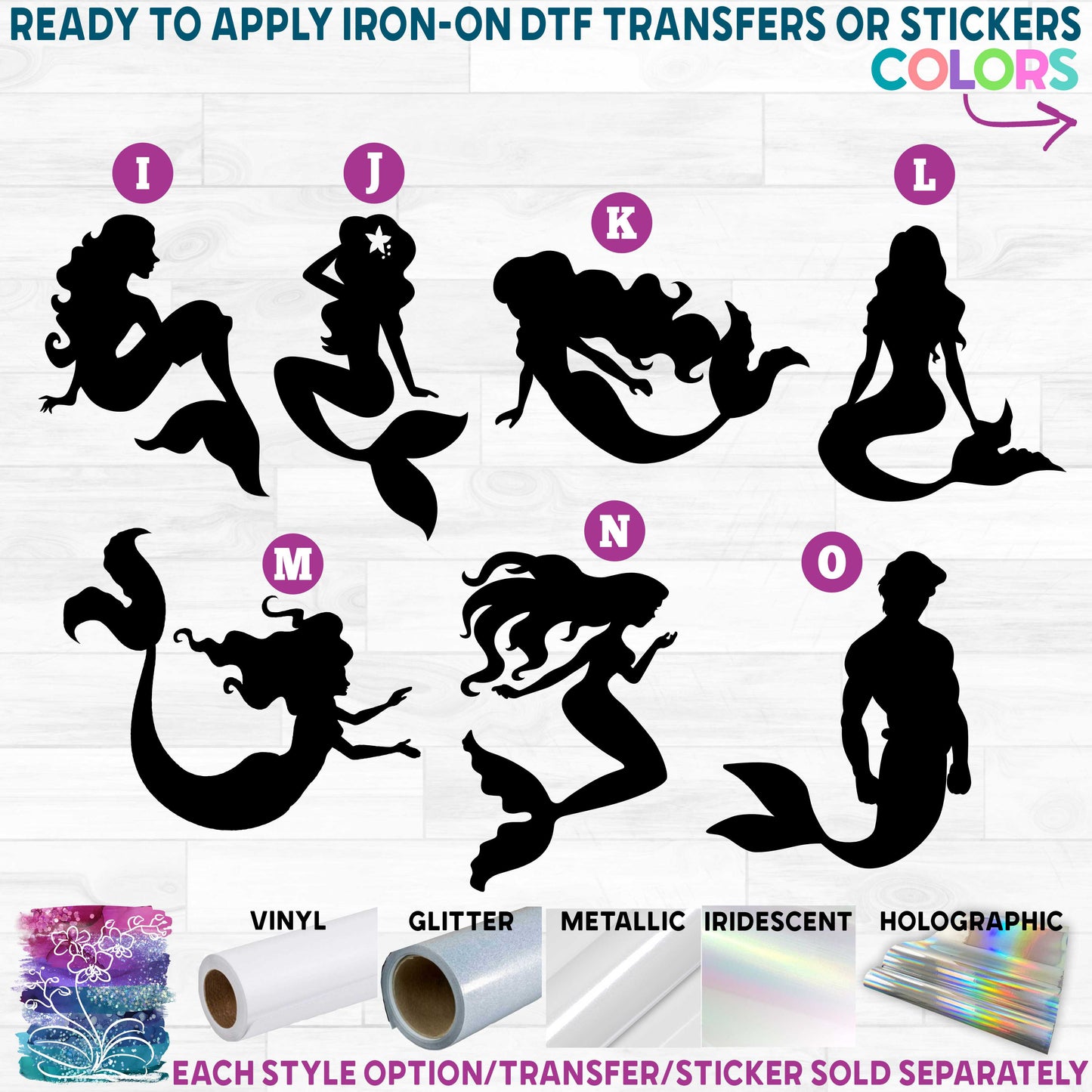 (s198-1) Mermaid Mermaids Printed Heat Transfer or Sticker