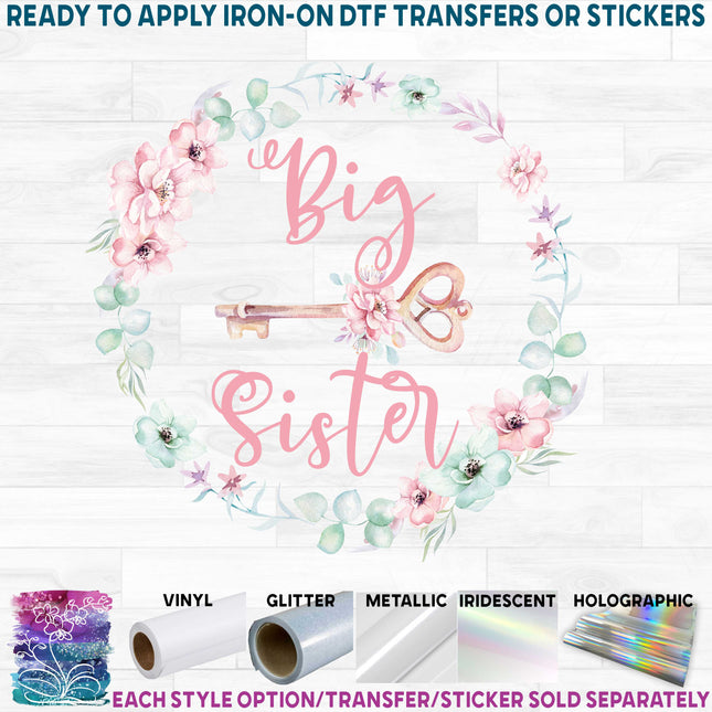 (199-C) Big Sister, Little Sister, Custom Text Butterfly Key Flowers Floral Watercolor