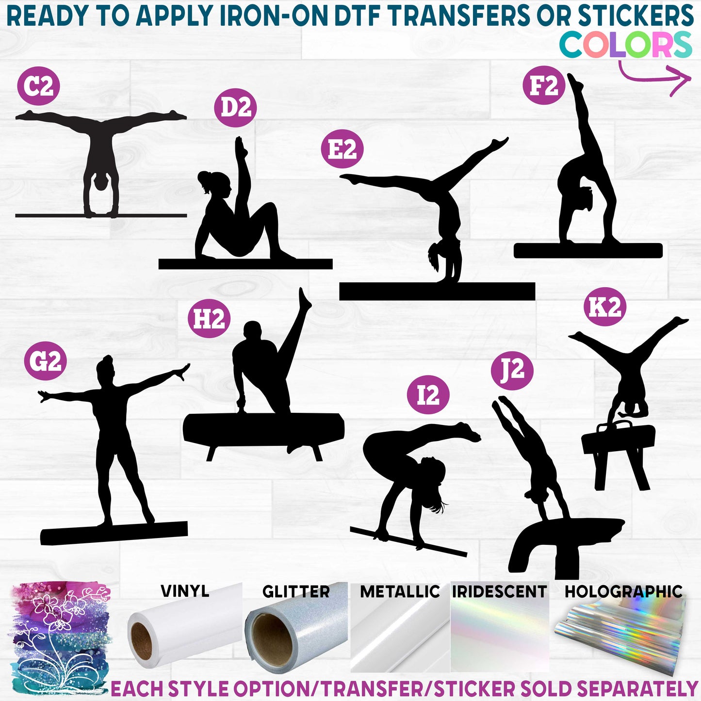 (s019-1) Gymnastics Gymnast c Printed Heat Transfer or Sticker