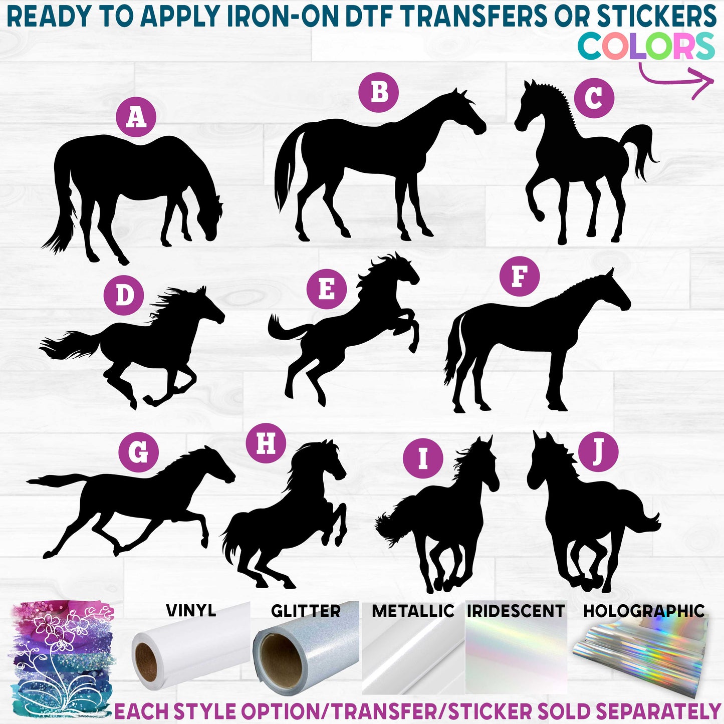 (s001) Horse Horses Printed Heat Transfer or Sticker