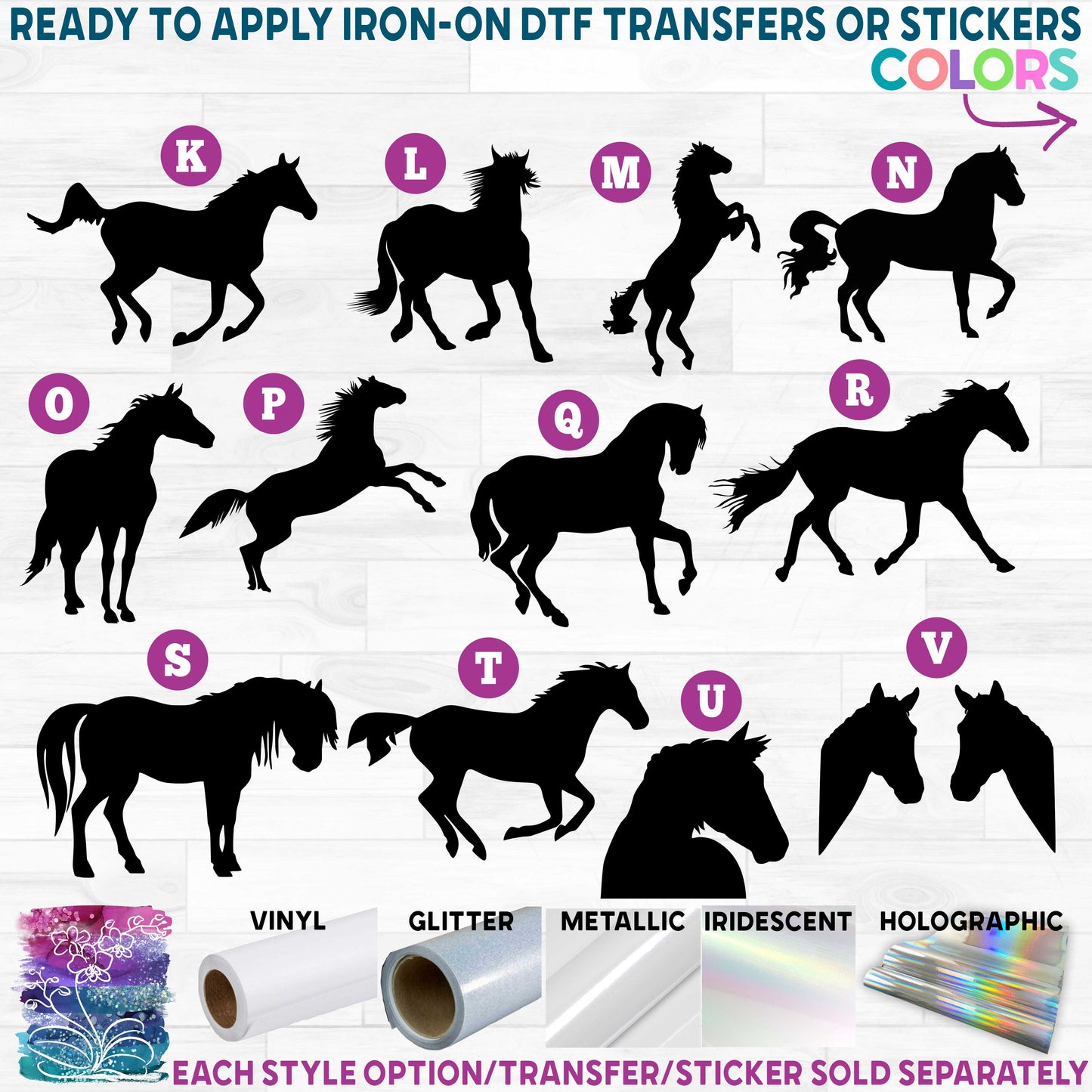 (s001) Horse Horses Printed Heat Transfer or Sticker