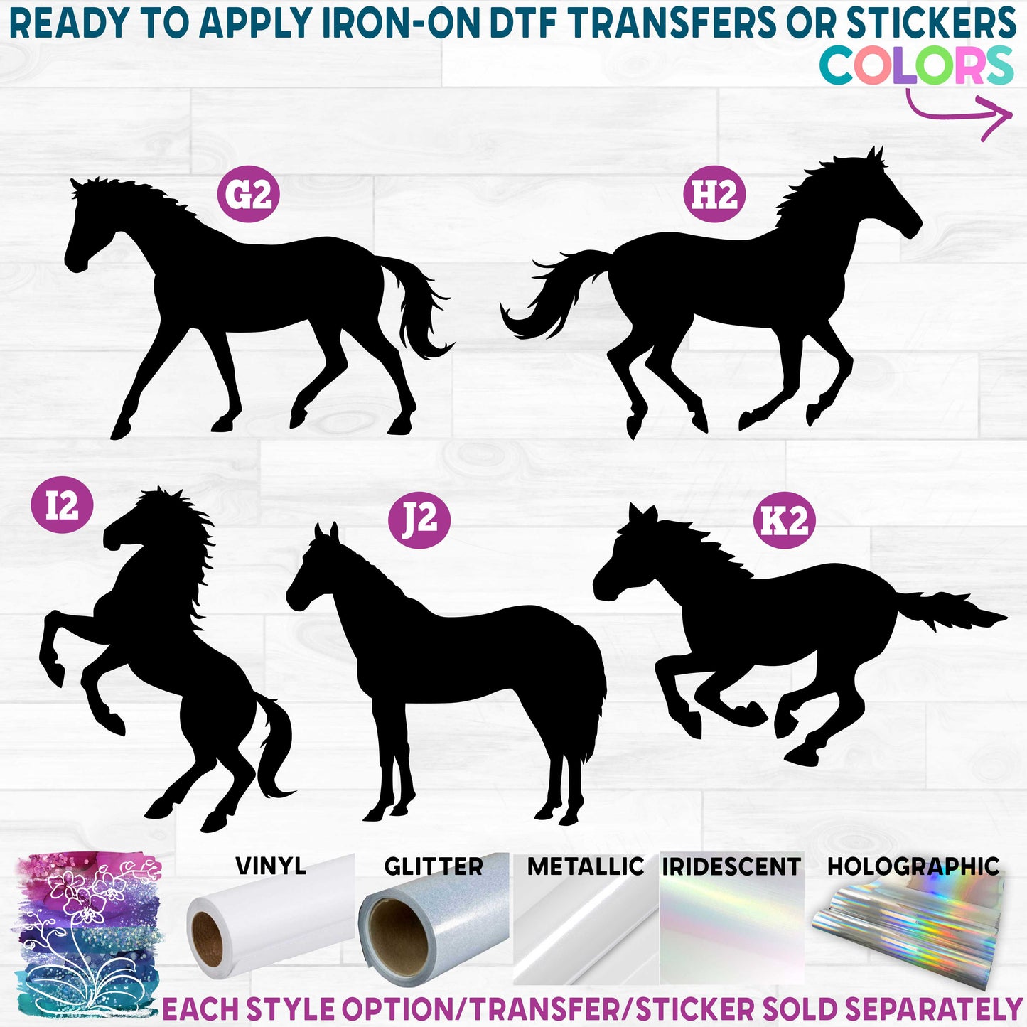 (s001) Horse Horses Printed Heat Transfer or Sticker