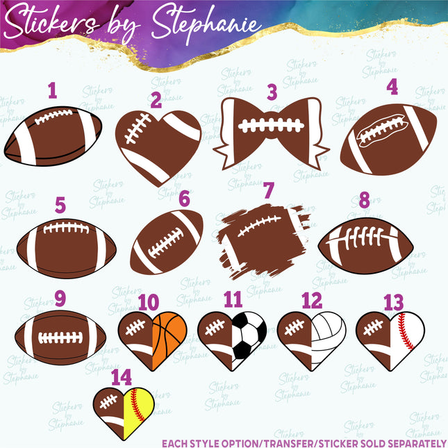 (s2-02-001) Football Ball Heart Bow Iron-On Transfer