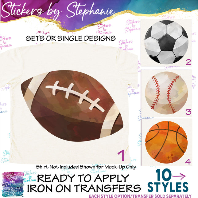 (s2-02-003) Sports Balls Watercolor Iron-On Transfer