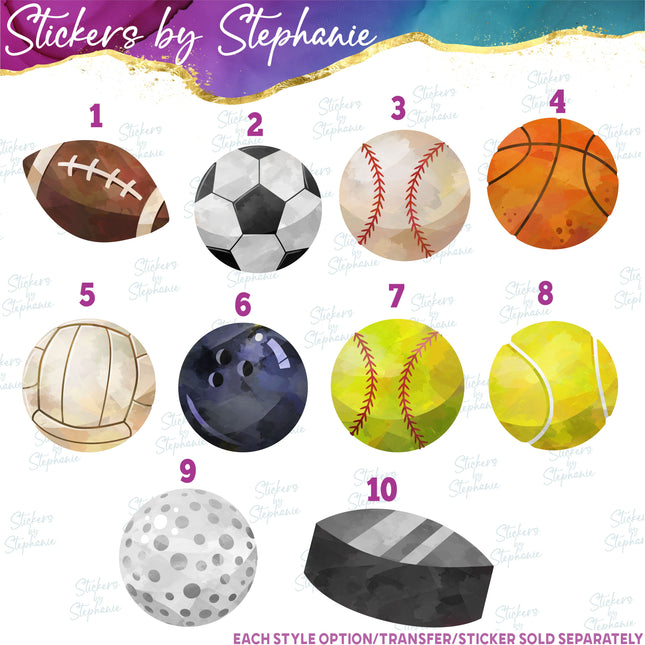 (s2-02-003) Sports Balls Watercolor Iron-On Transfer