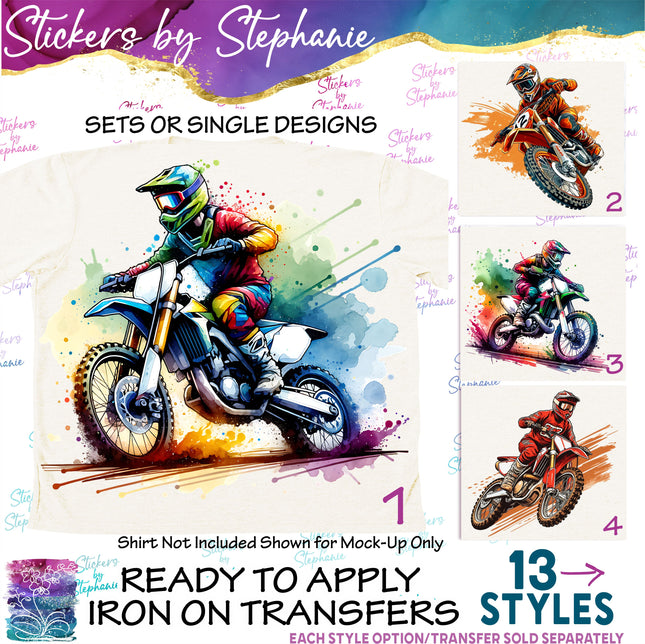 (s2-02-035) Motocross Dirt Bike Rider Riding Iron-On Transfer