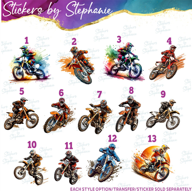 (s2-02-035) Motocross Dirt Bike Rider Riding Iron-On Transfer