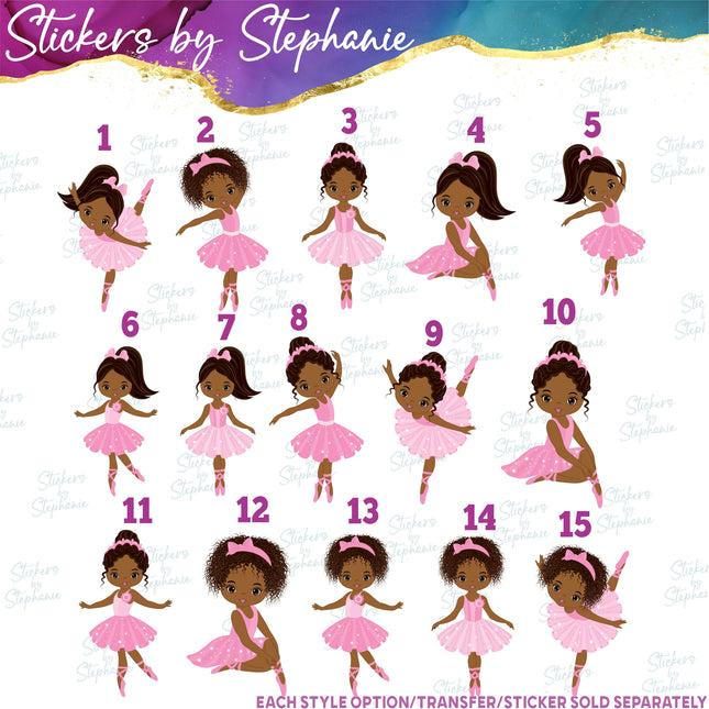 (s2-02-037) Ballerina, Ballet Dancer African American Iron-On Transfer