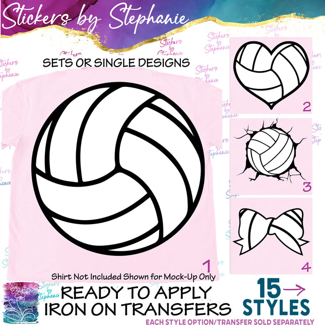 (s2-02-004) Volleyball Ball Heart Bow Iron-On Transfer