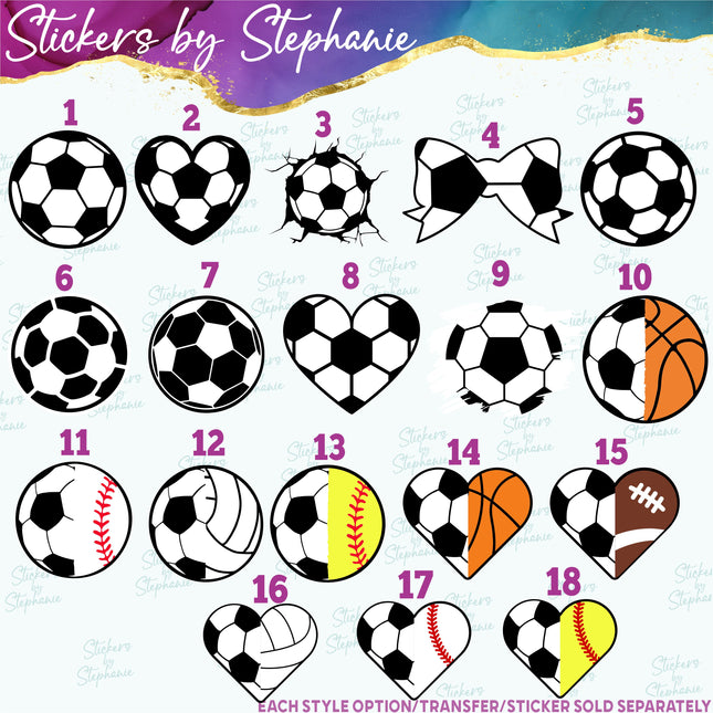 (s2-02-008) Soccer Ball Heart Bow Iron-On Transfer