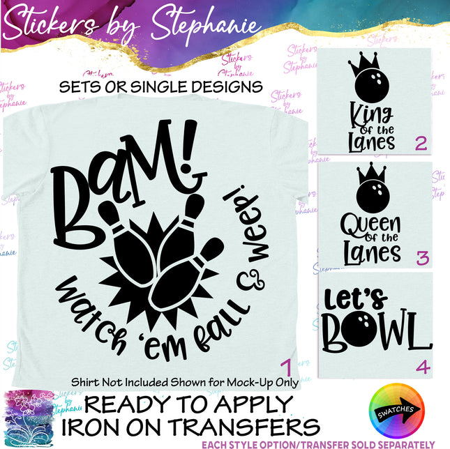 (s2-03-033) King, Queen of the Lanes, Let's Bowl Bowling  Iron-On Transfer