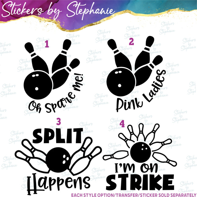 (s2-03-034) Oh Spare Me, Pink Ladies, Split Happens Bowling  Iron-On Transfer