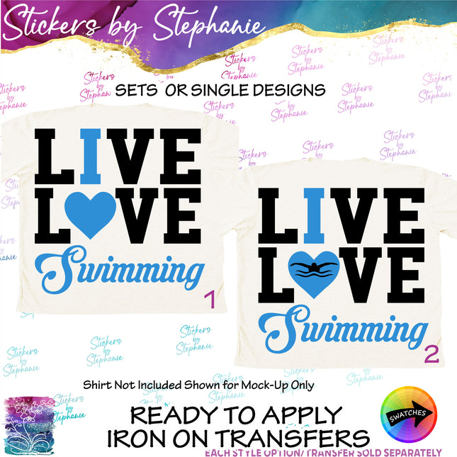 (s2-03-051) Live Love I Heart Swimming  Iron-On Transfer
