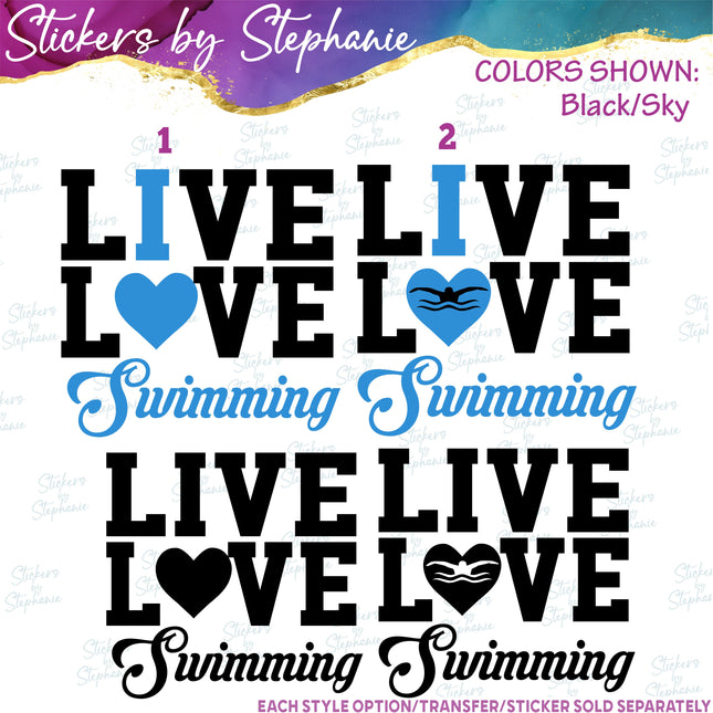 (s2-03-051) Live Love I Heart Swimming  Iron-On Transfer
