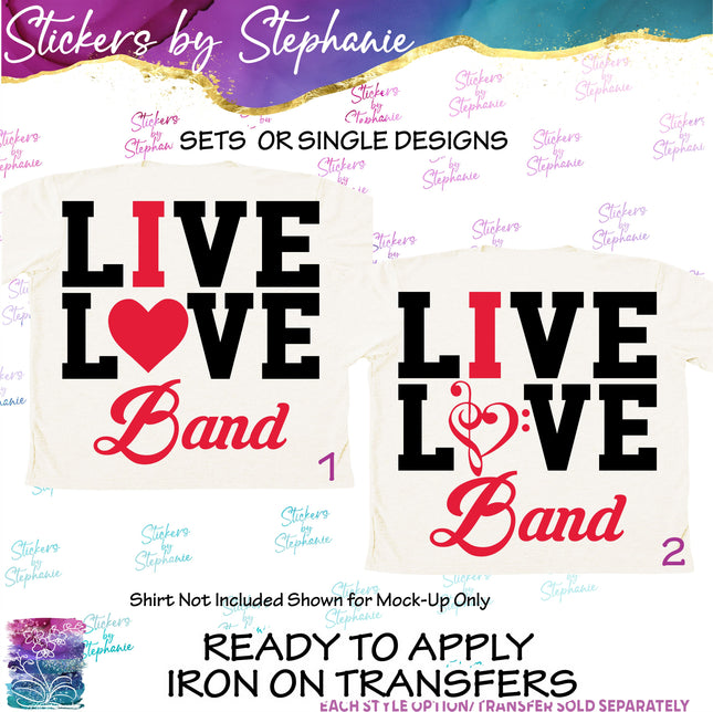 (s2-03-057) Live Love I Heart Band  Iron-On Transfer