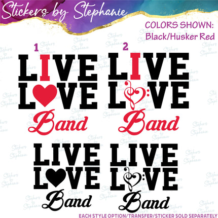 (s2-03-057) Live Love I Heart Band  Iron-On Transfer