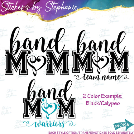 (s2-03-058) Band Mom, Team Name Iron-On Transfer