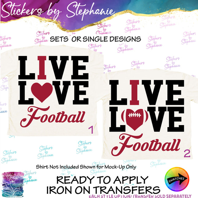 (s2-03-063) Live Love I Heart Football  Iron-On Transfer