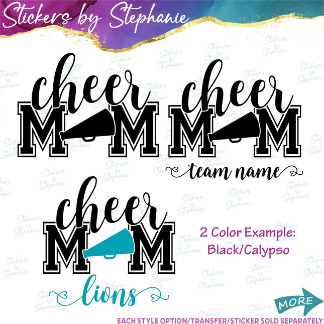 (s2-03-066) Cheer Mom, Megaphone, Team Name Iron-On Transfer