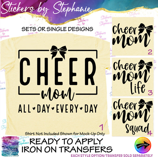 (s2-03-067) Cheer Mom, Life, Squad, Bow Iron-On Transfer