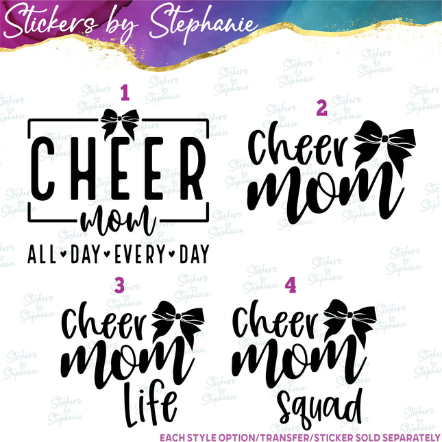 (s2-03-067) Cheer Mom, Life, Squad, Bow Iron-On Transfer
