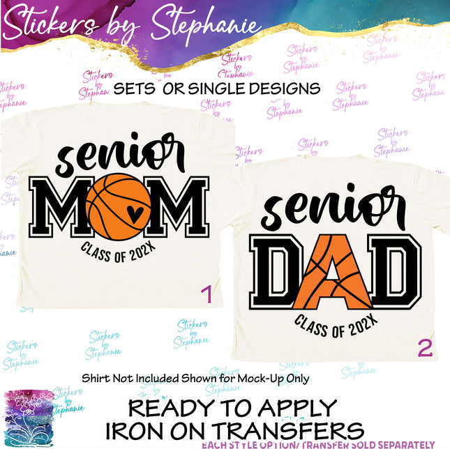 (s2-03-072) Senior Mom, Dad Year Basketball  Iron-On Transfer