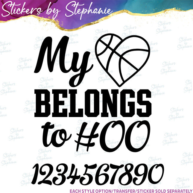 (s2-03-073) My Heart Belongs to Number Basketball  Iron-On Transfer