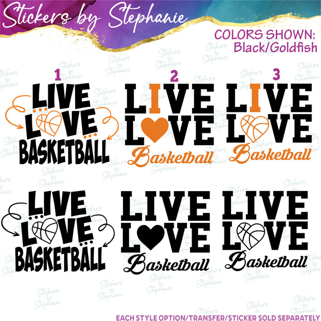 (s2-03-074) Live Love I Heart Basketball  Iron-On Transfer