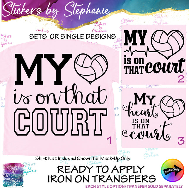 (s2-03-080) My Heart is on That Court Volleyball  Iron-On Transfer