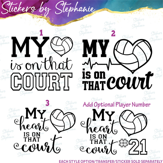 (s2-03-080) My Heart is on That Court Volleyball  Iron-On Transfer