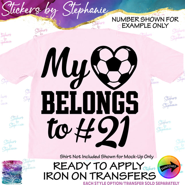 (s2-03-086) My Heart Belongs to Number Soccer Iron-On Transfer