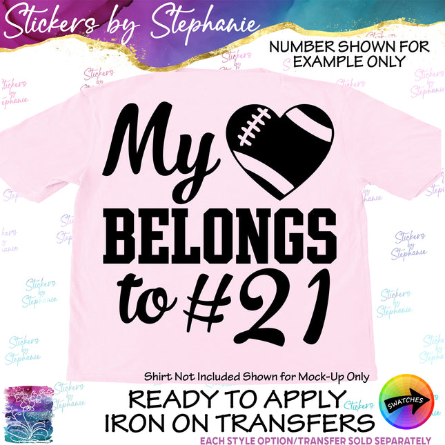(s2-03-091) My Heart Belongs to Number Football Iron-On Transfer
