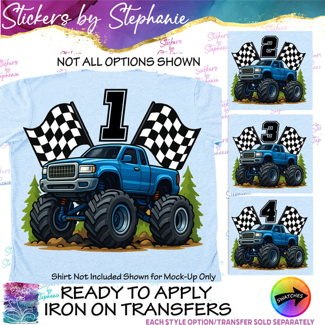 (s02-204) Monster Truck Age Number Graphic Iron-On Transfer