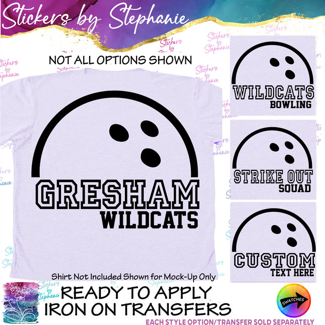 (s2-05-007) Bowling Team Name Text Custom Iron-On Transfer